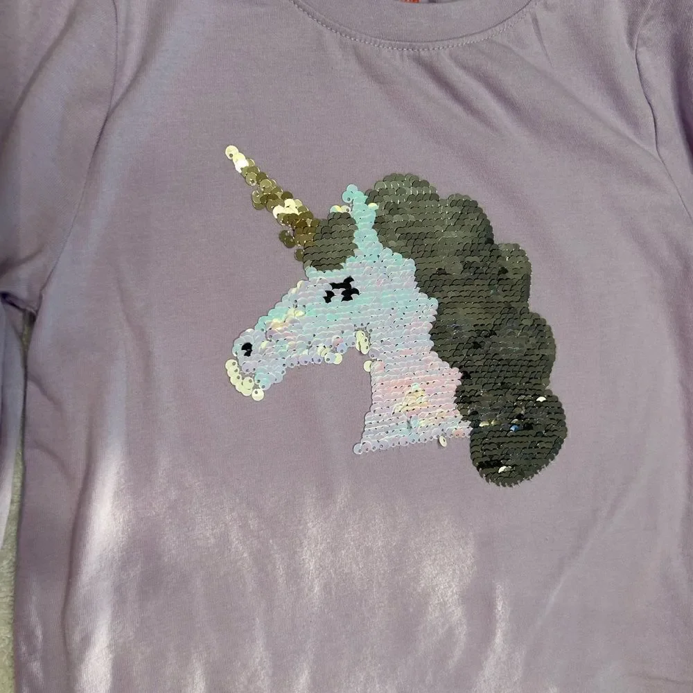 Cat & Jack Small 6/6x purple unicorn sequined embellished long sleeve tee shirt